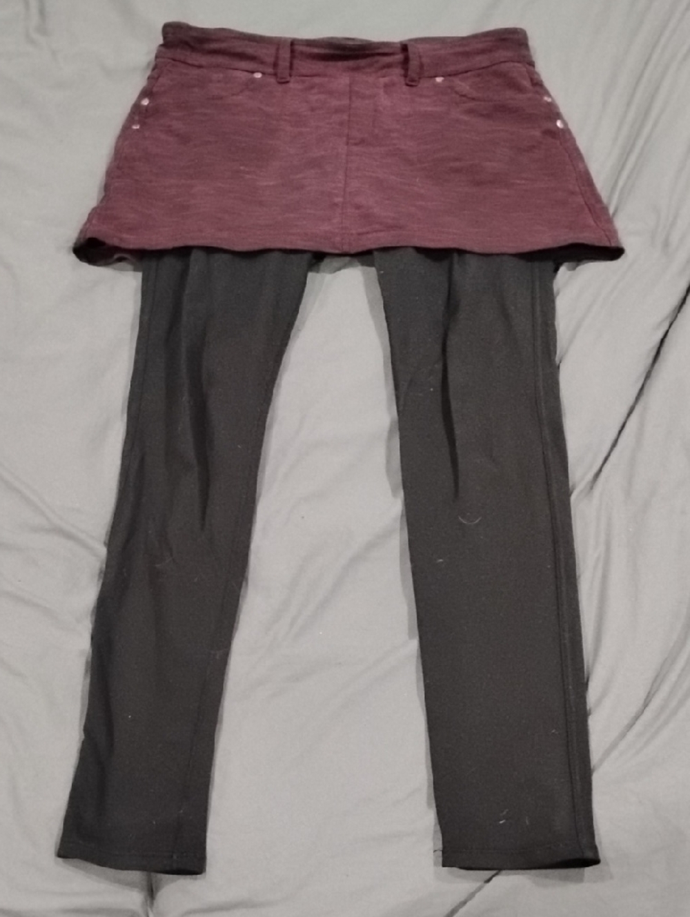 Athleta Black Leggings with Burgundy Skirt Overlay